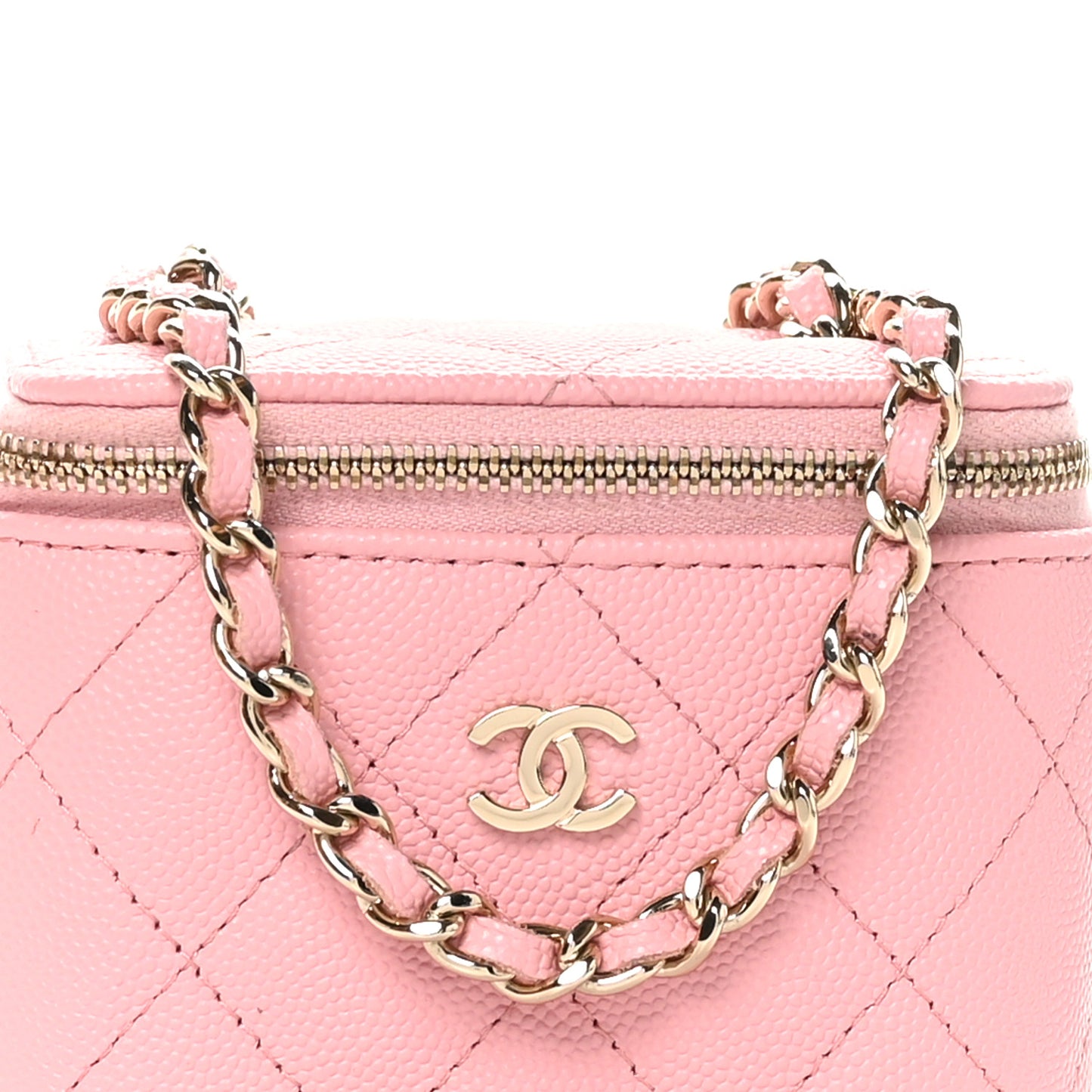 Caviar Quilted Mini Vanity Case With Chain Pink
