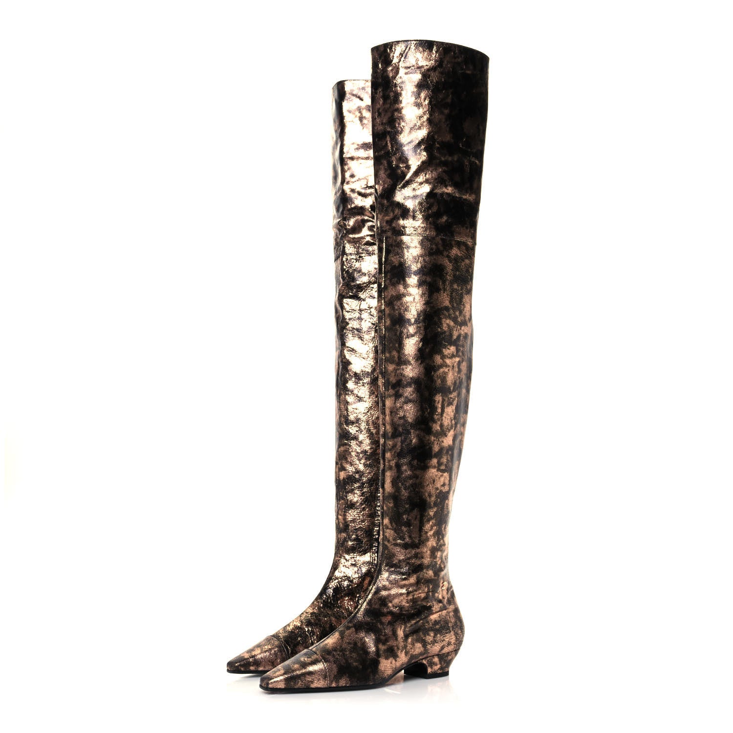 Chanel Metallic Lambskin Over the Knee Boots 38.5 Gold Black 3 of 8