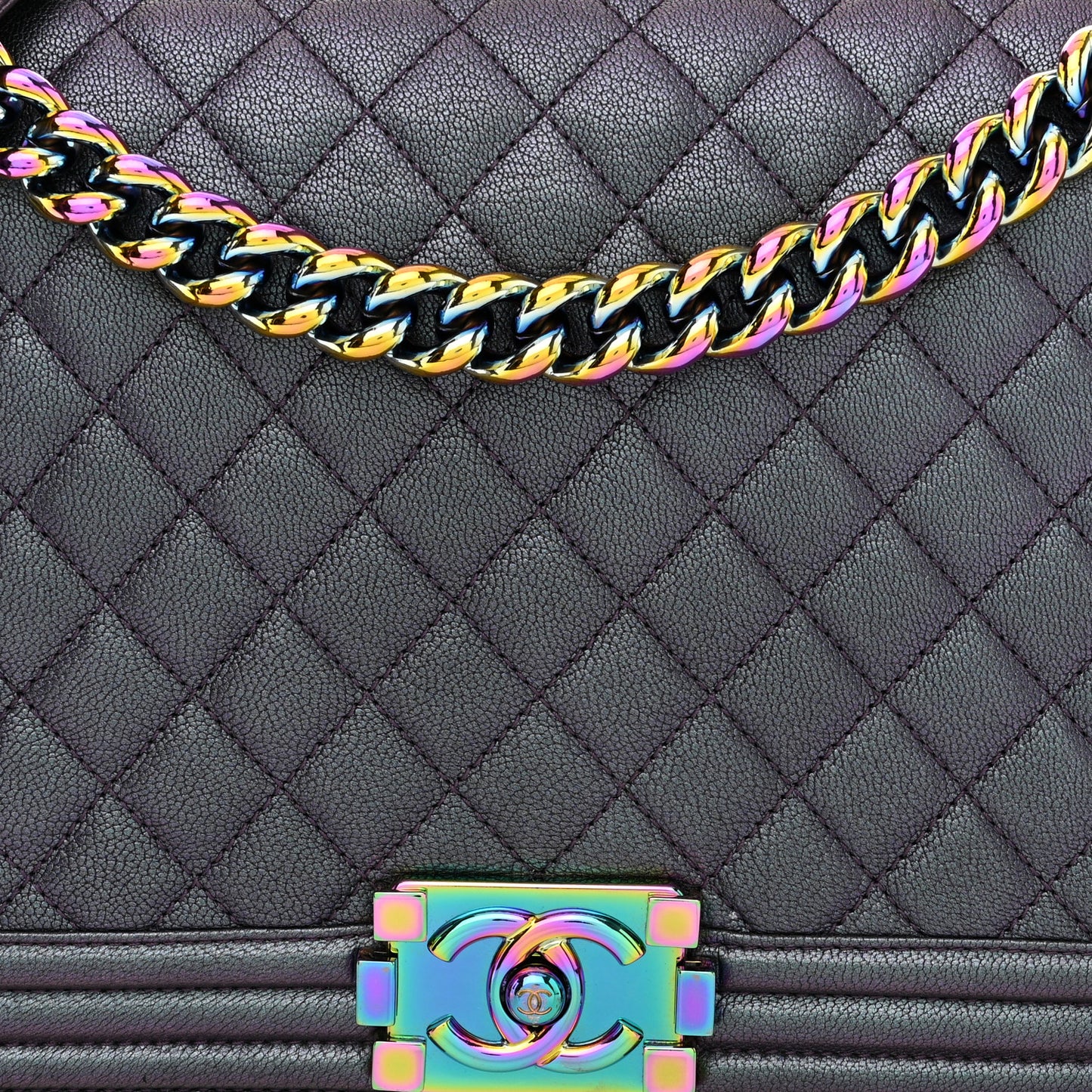 Iridescent Goatskin Quilted New Medium Boy Flap Purple