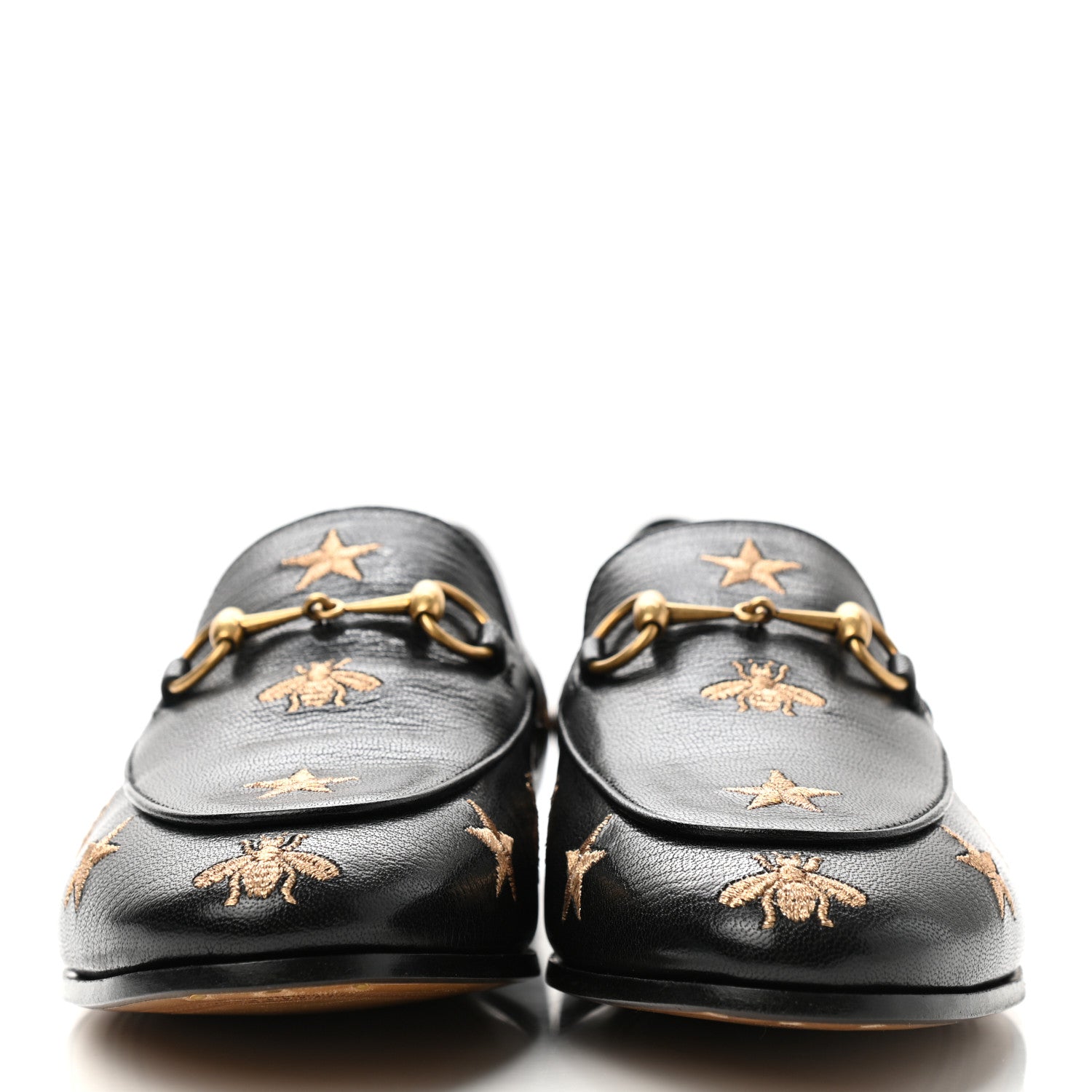 Gucci Goatskin Bee Star Embroidered Womens Jordaan Loafers 37 Black 2 of 9