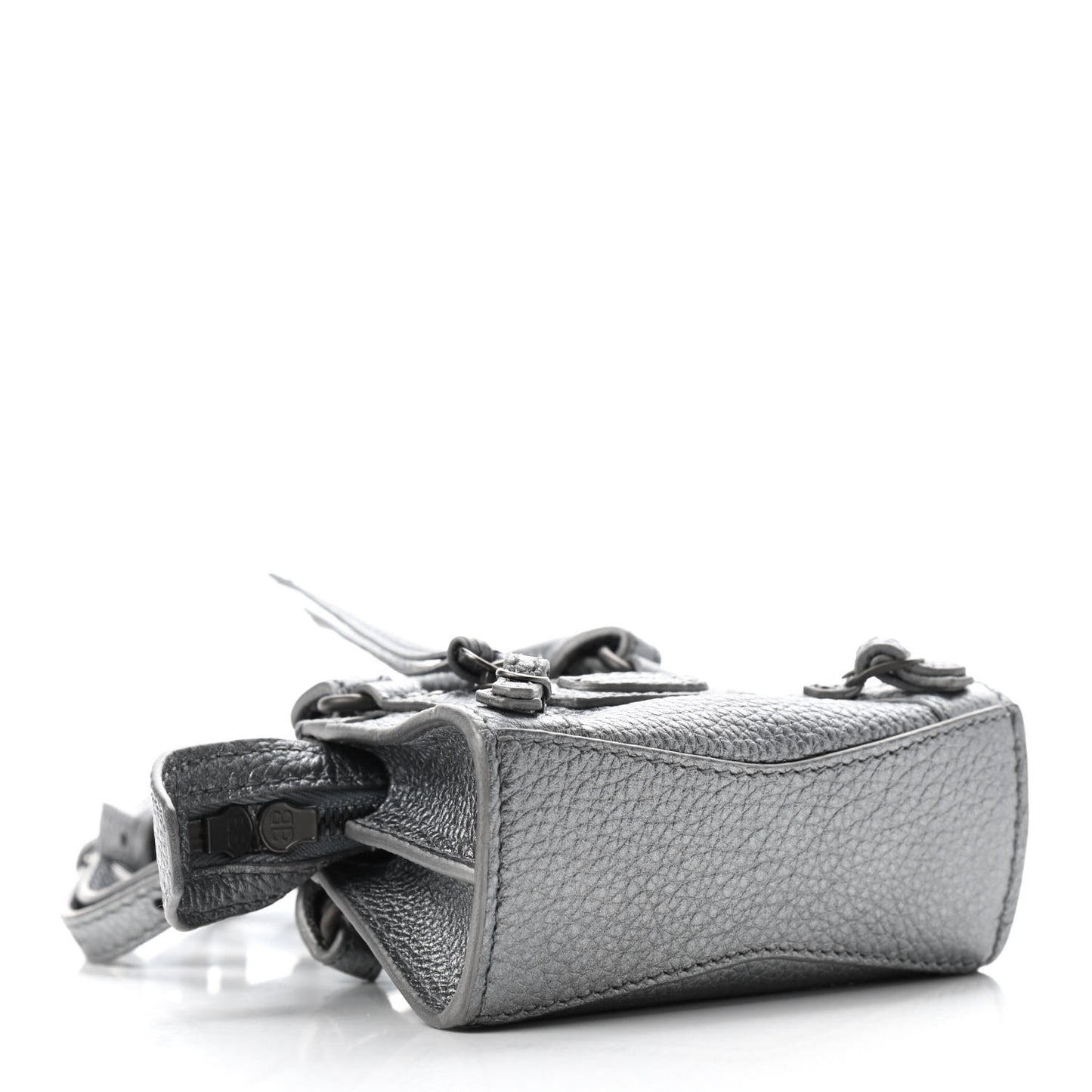 Metallic Grained Calfskin Neo Classic Hardware Super Nano City Crossbody Silver