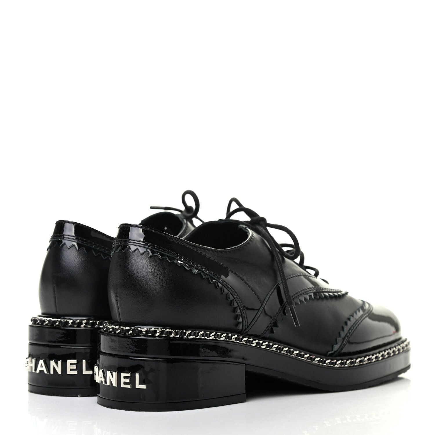 Chanel Lambskin Patent Calfskin CC Brogue Lace Up Oxfords 36 Black 4 of 8