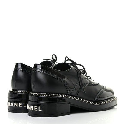 Chanel Lambskin Patent Calfskin CC Brogue Lace Up Oxfords 36 Black 4 of 8