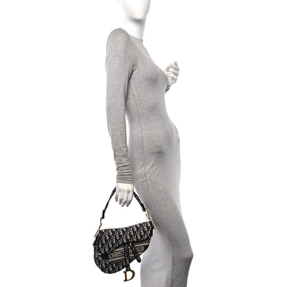 Christian Dior Oblique Embroidered Saddle Bag Blue 2 of 11