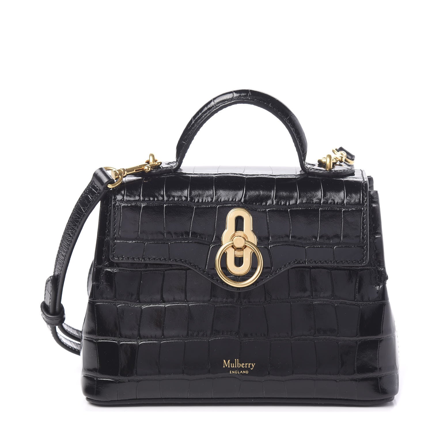 Mulberry Shiny Croc Calfskin Embossed Micro Seaton Black 1 of 8