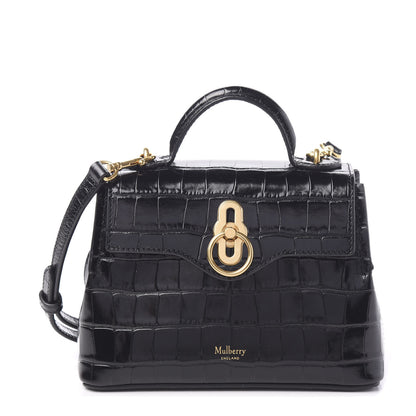 Mulberry Shiny Croc Calfskin Embossed Micro Seaton Black 1 of 8