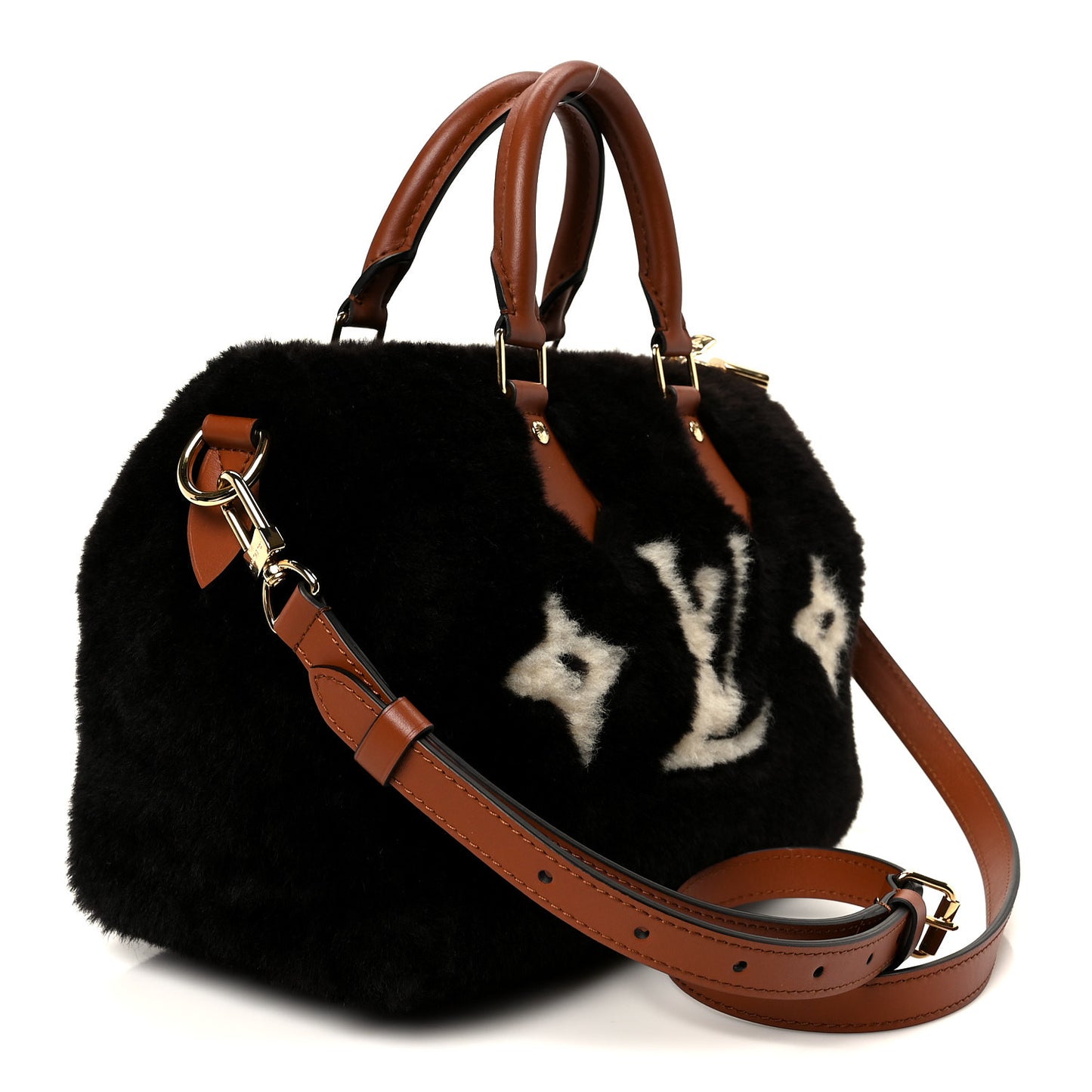 Shearling Monogram LV Ski Cozygram Speedy Bandouliere 25 Chocolate Cream
