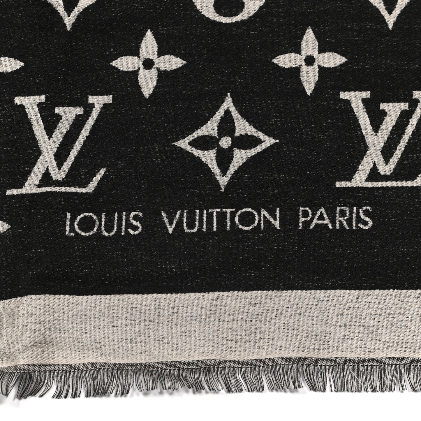 Silk Wool Monogram Miss LV Stole Black