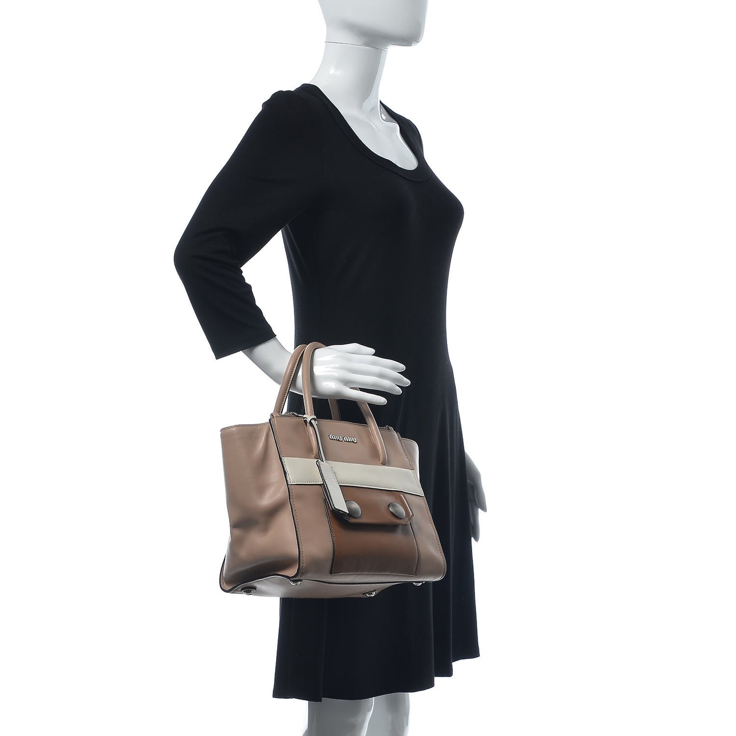 Soft Calf Colorblock Twin Pocket Tote Cammeo Cannella