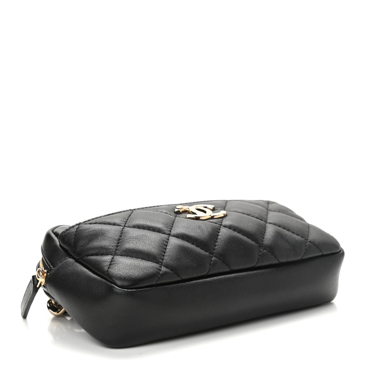 Lambskin Quilted Waist Bag With Pouch Black