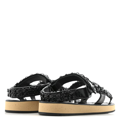 Chanel Laminated Goatskin Chain Sandals 35 Black 5 of 9