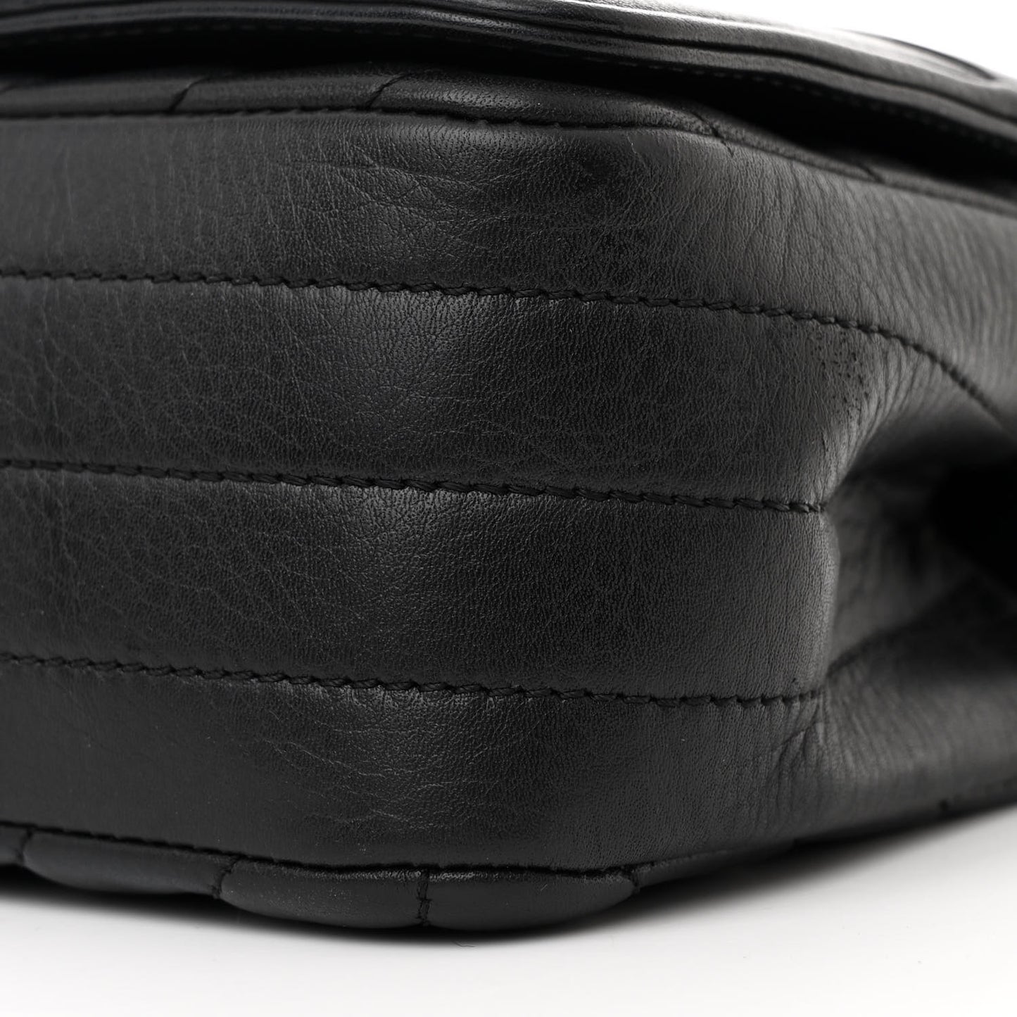 Calfskin Chevron Quilted Mini Statement Flap Black