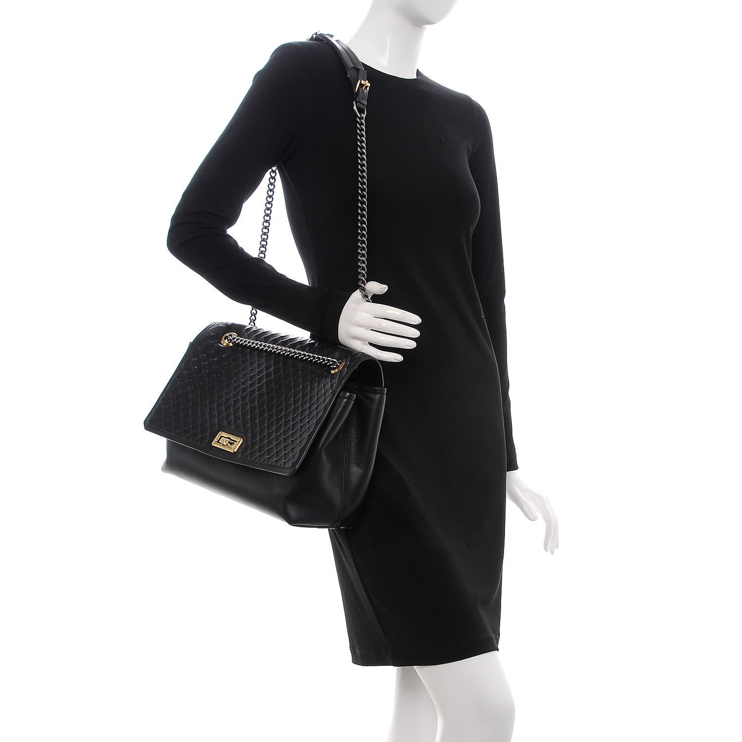 Lanvin Hammered Calfskin Large Happy Edgy Shoulder Bag Black 2 of 7