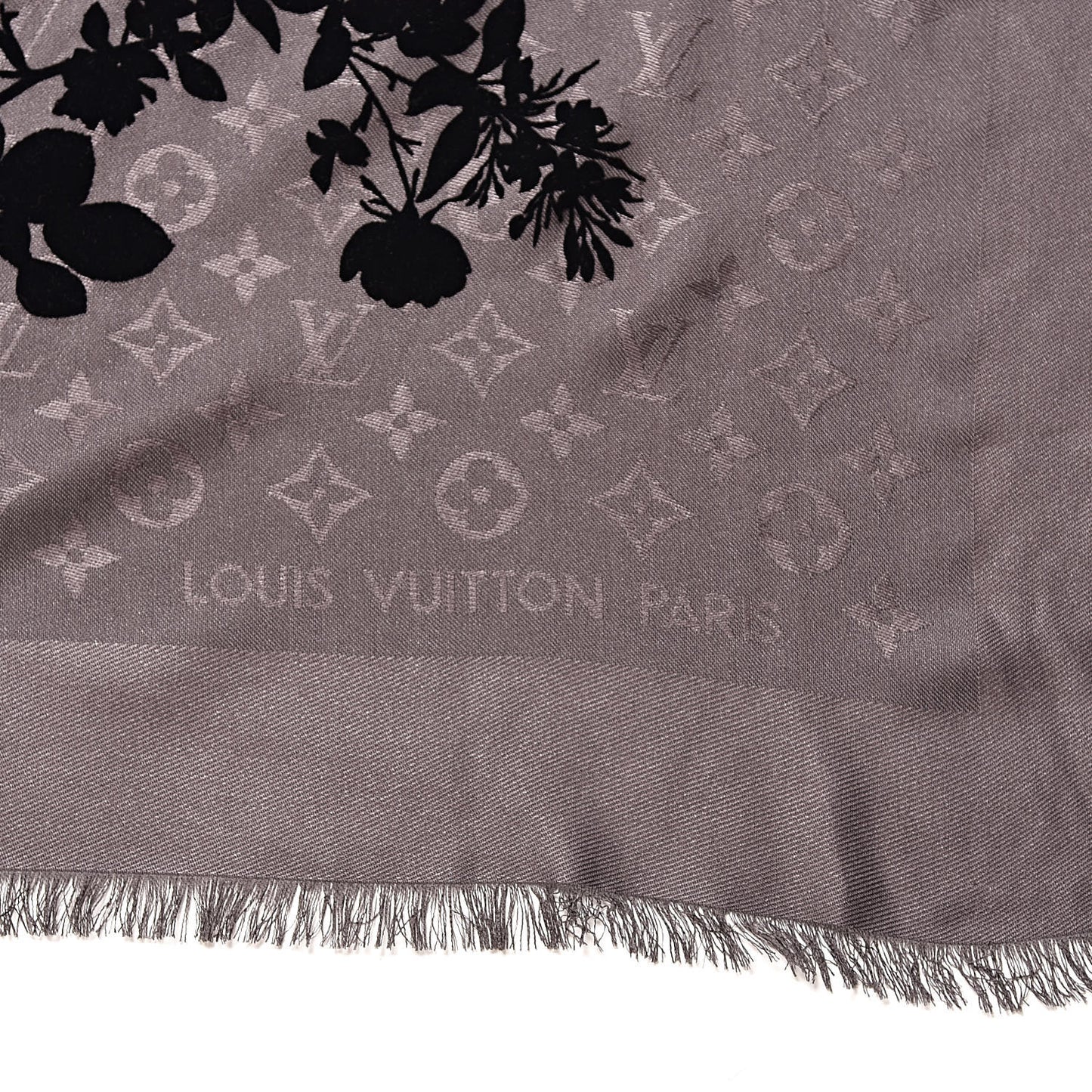 Wool Silk Monogram Poetic Shawl Grey Black