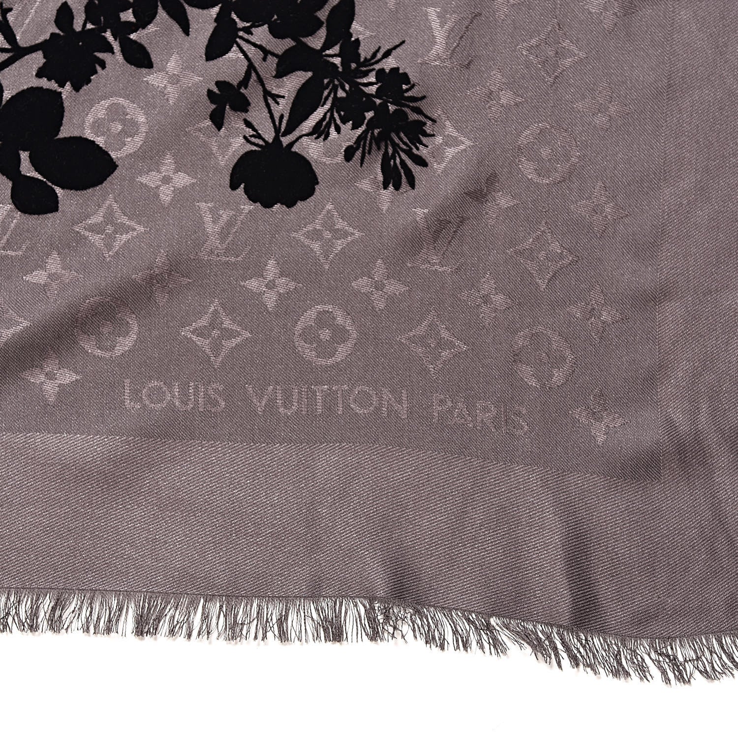 Louis Vuitton Wool Silk Monogram Poetic Shawl Grey Black 3 of 6