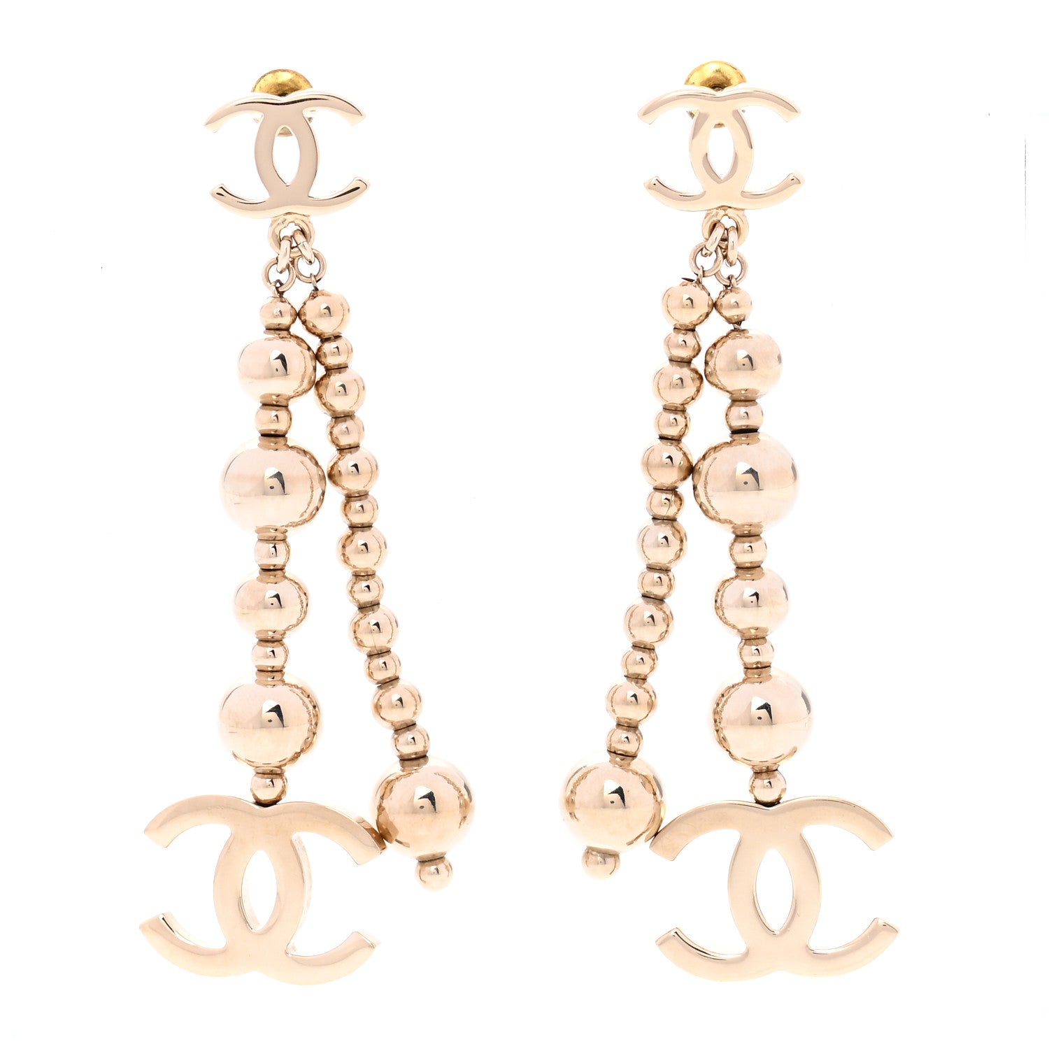Chanel Metal CC Bead Drop Earrings Gold 1 of 4