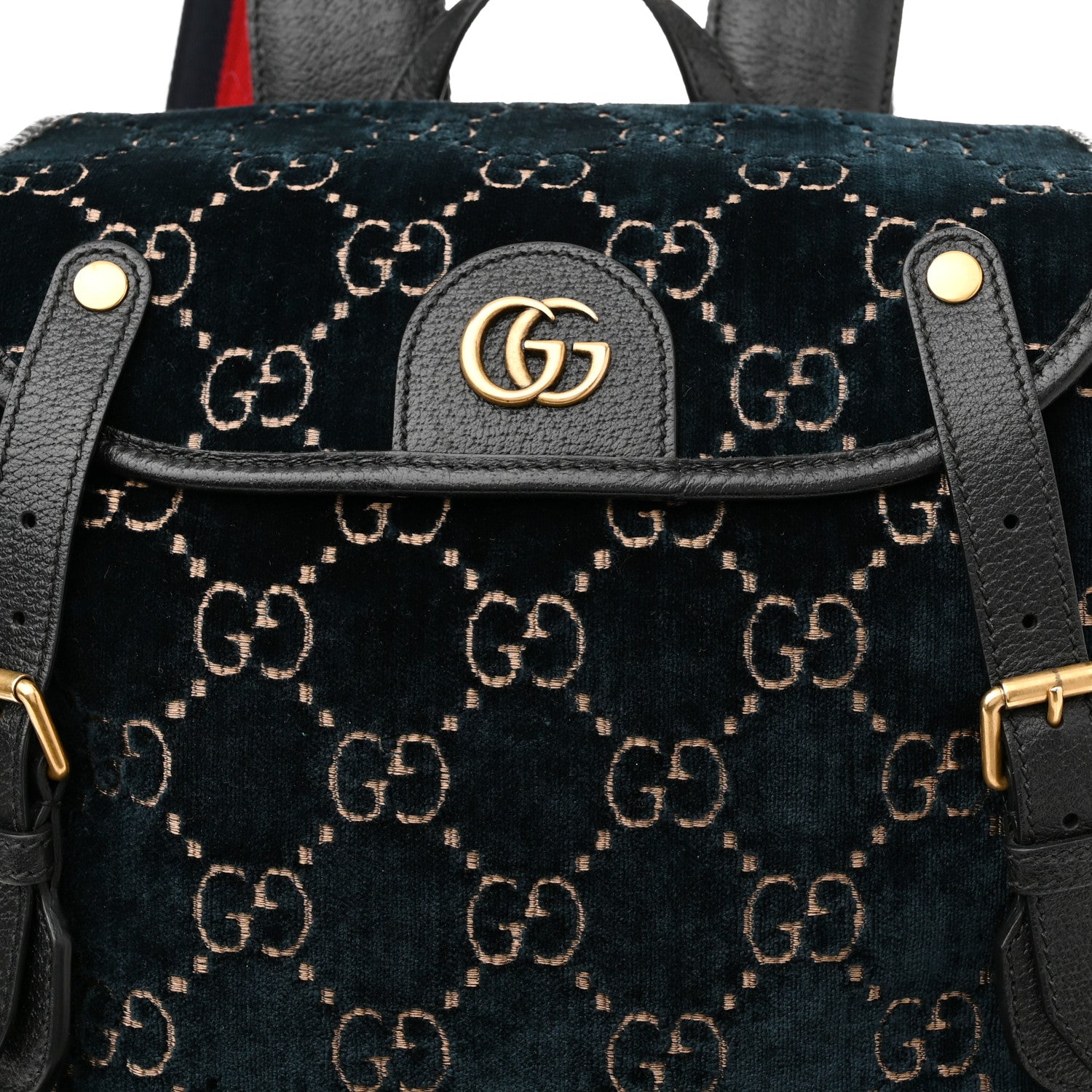 Gucci Velvet GG Monogram Textured Calfskin Web Small Double Buckle Backpack Blue Beige Black 8 of 10