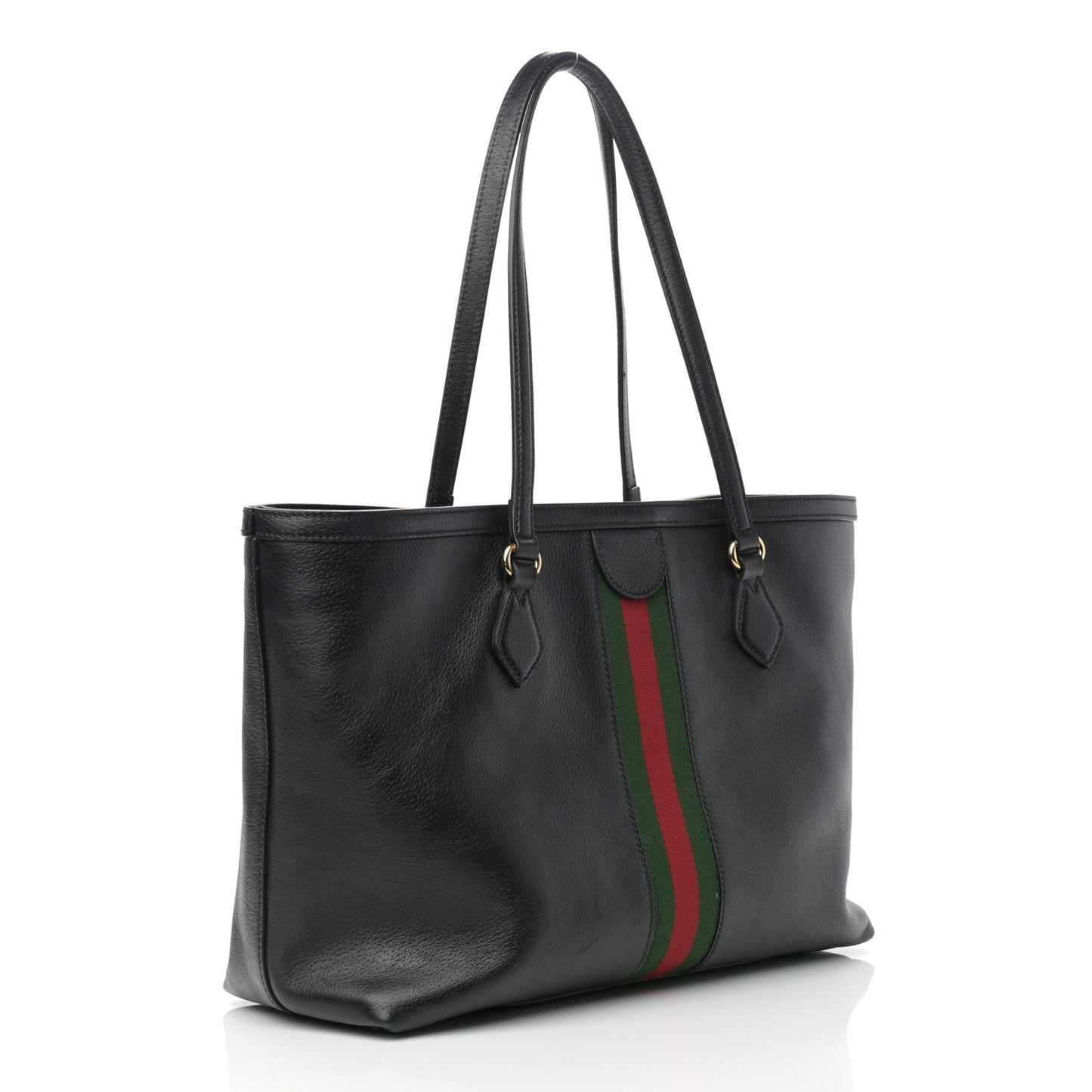 Textured Calfskin Web Medium Ophidia Shopping Tote Black