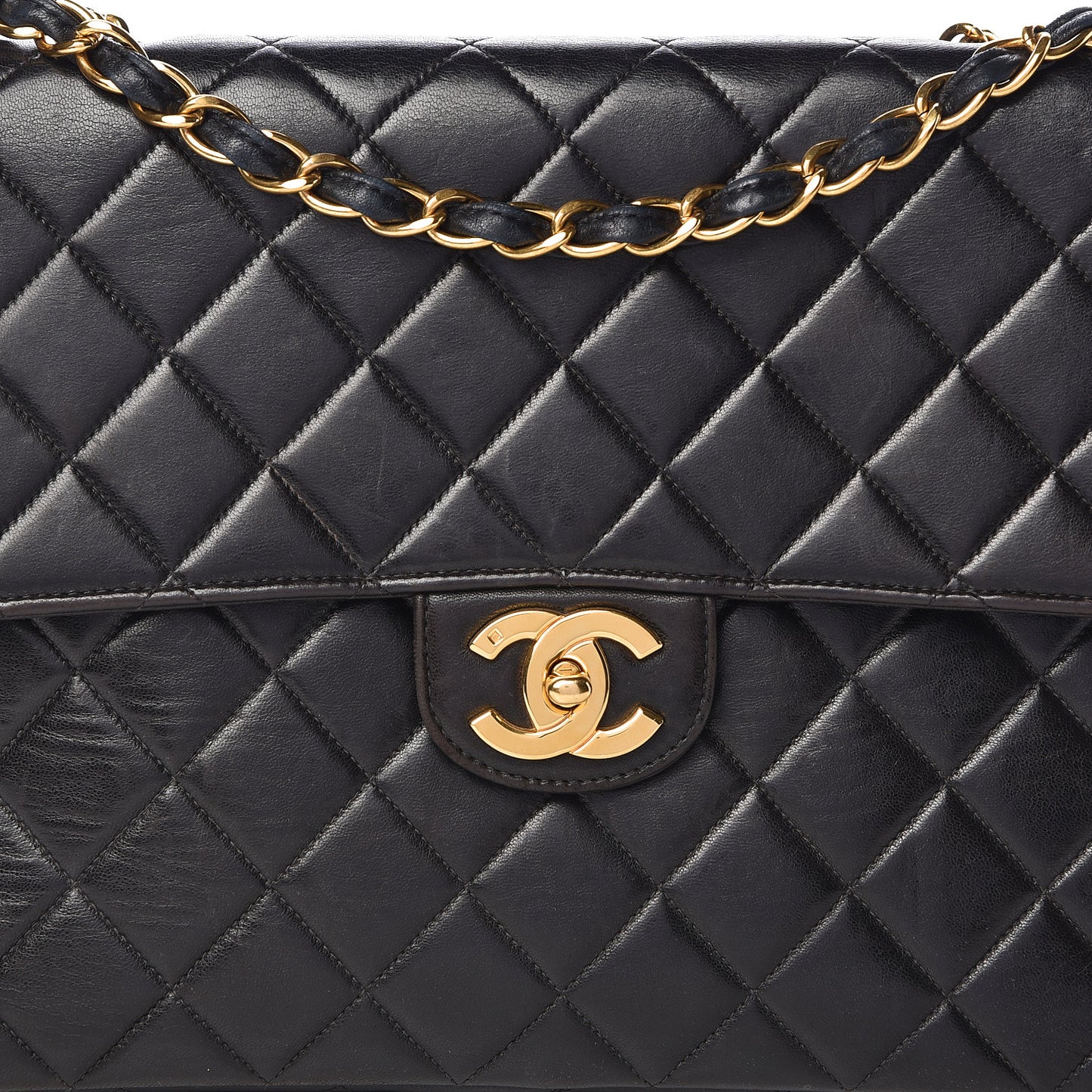 Lambskin Quilted Jumbo Single Flap Black