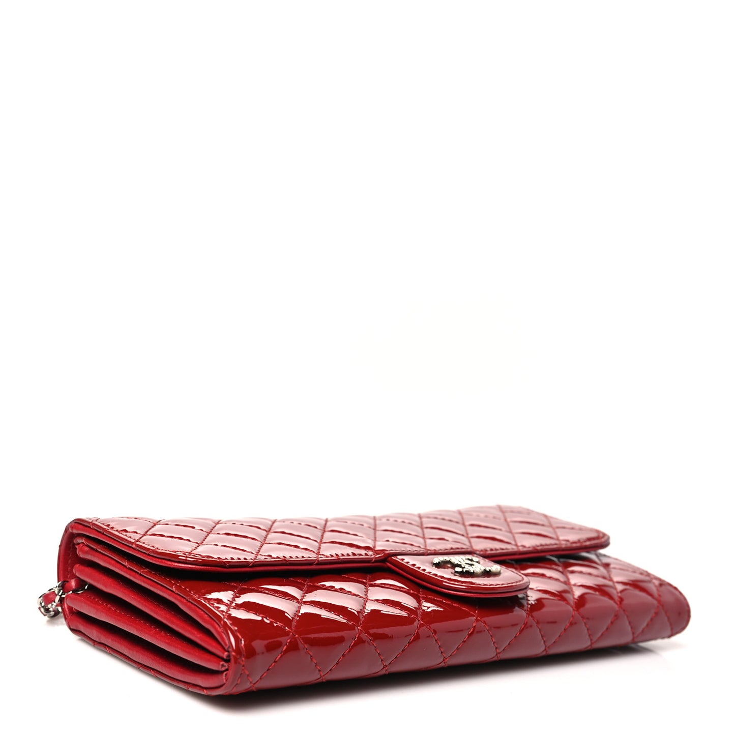 Patent Calfskin Quilted Brilliant East West Flap Clutch Red