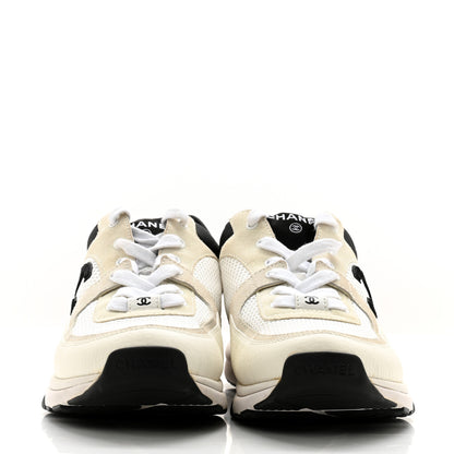 Chanel Mesh Suede Calfskin Grained Calfskin Womens CC Sneakers 39.5 White Black 2 of 14