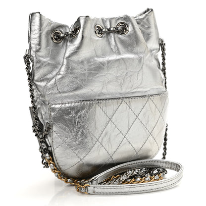 Chanel Metallic Aged Calfskin Quilted Small Gabrielle Bucket Silver 3 of 16