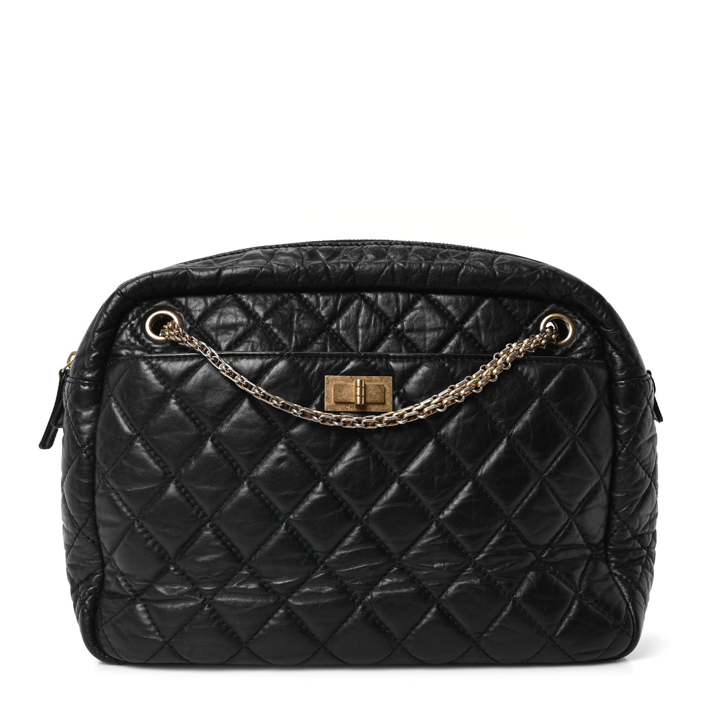 Aged Calfskin Quilted Large Reissue Camera Case Black