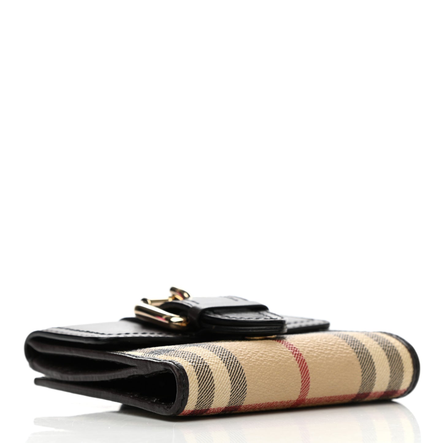 Calfskin House Check Compact Wallet Black