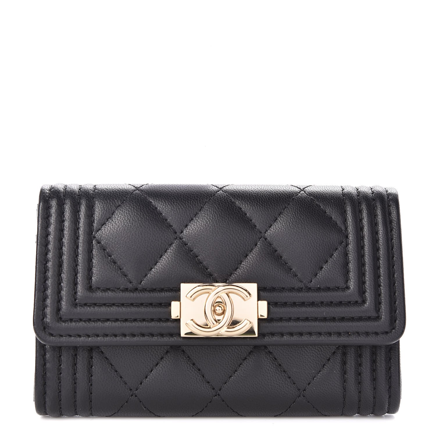 Chanel Lambskin Quilted Boy Card Holder Wallet Black 1 of 11