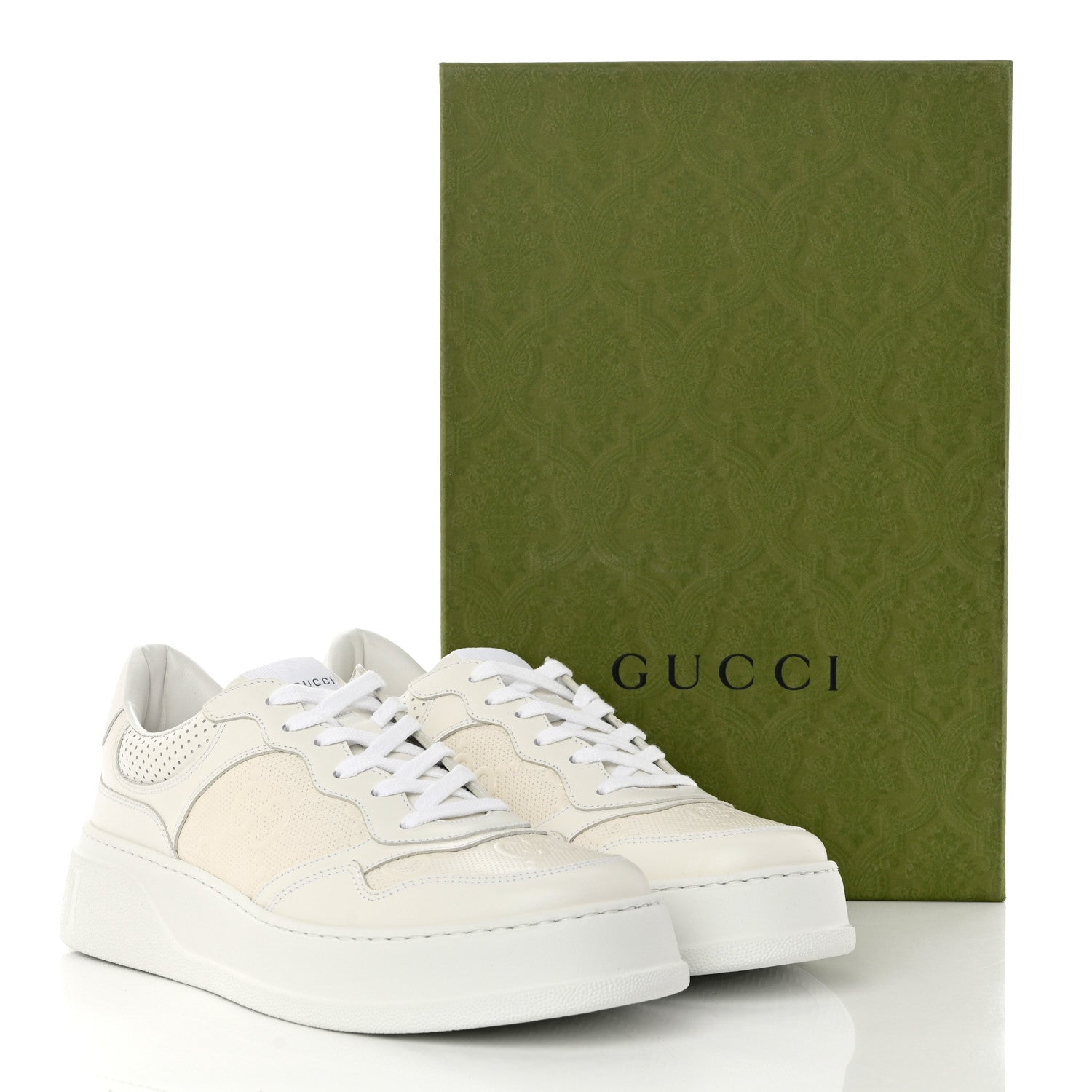 Gucci Calfskin GG Tennis Embossed Perforated Mens Interlocking G 55mm Sneakers 8 Great White 9 of 9