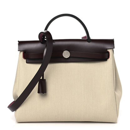 Hermes Military Toile Vache Hunter Herbag Zip Retourne 31 PM Beton Rouge Sellier 1 of 10