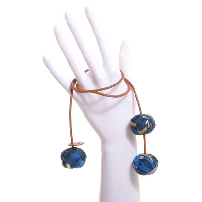 Hermes Silk Et Cuir Pompons Bag Charm Bleu Cobalt 2 of 5