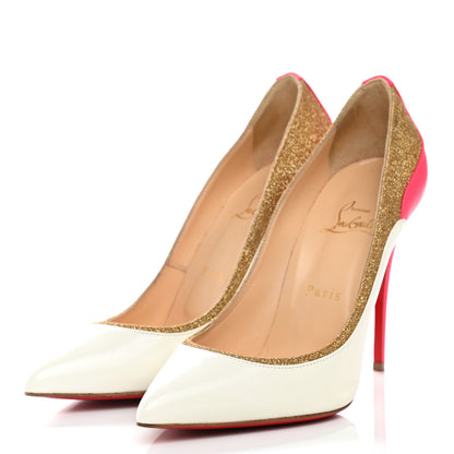 Christian Louboutin Glitter Patent Fluo Tucsick 100 Pumps 39 White Gold 3 of 7