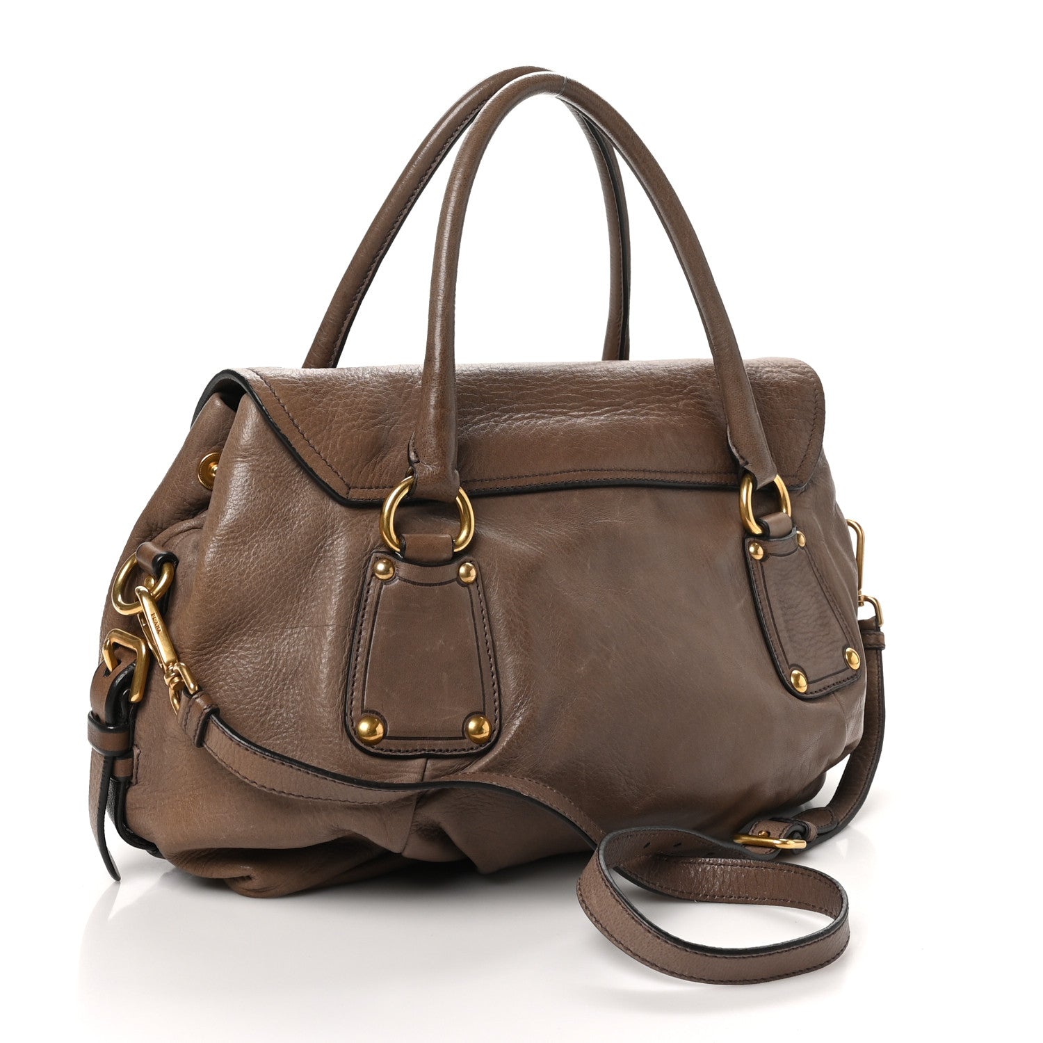 Prada Cervo Antik Buckle Foldover Pushlock Satchel Pietra 3 of 9