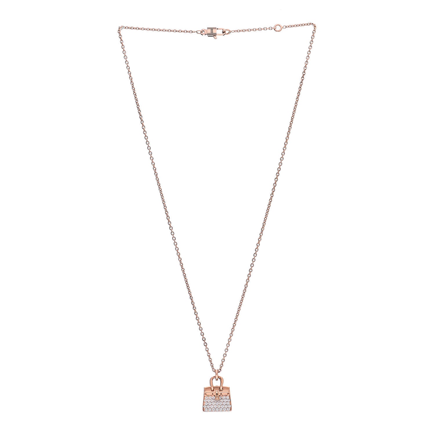 Hermes 18K Rose Gold Diamond Birkin Amulettes Pendant Necklace 3 of 5