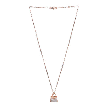 Hermes 18K Rose Gold Diamond Birkin Amulettes Pendant Necklace 3 of 5