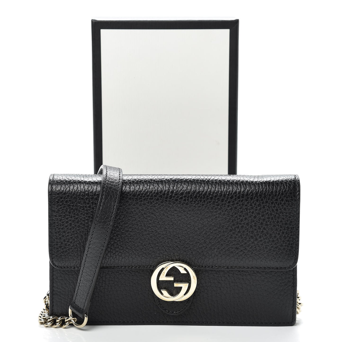 Dollar Calfskin Interlocking G Chain Wallet Black
