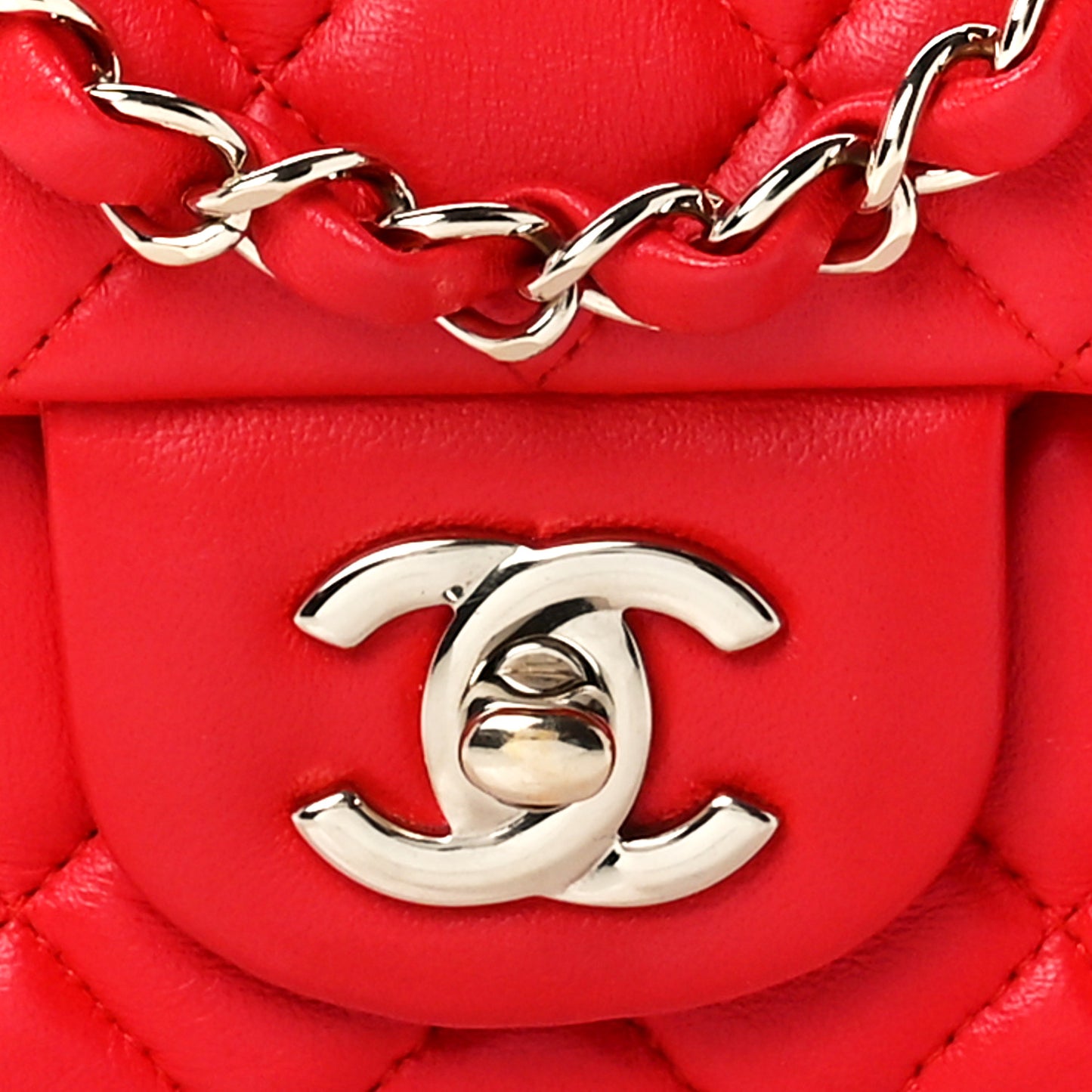 Lambskin Quilted Mini Rectangular Flap Red