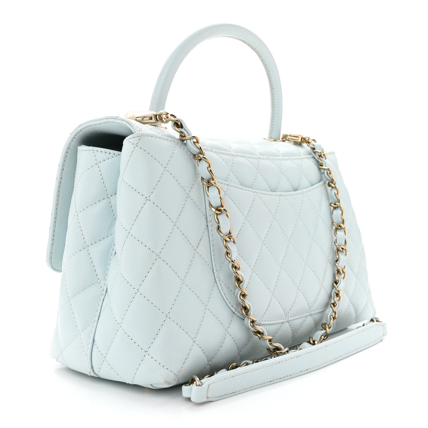 Chanel Caviar Quilted Small Coco Handle Flap Light Blue 3 of 13