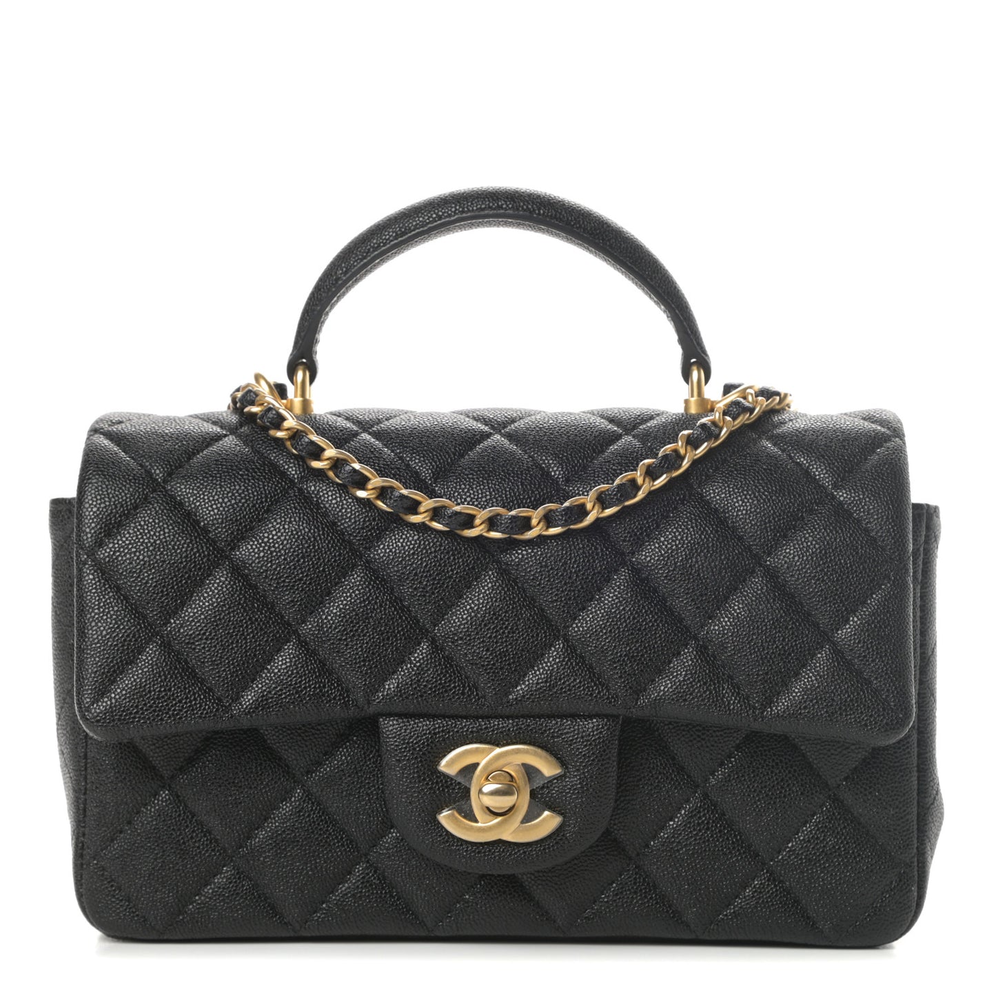 Caviar Quilted Mini Top Handle Rectangular Flap Black