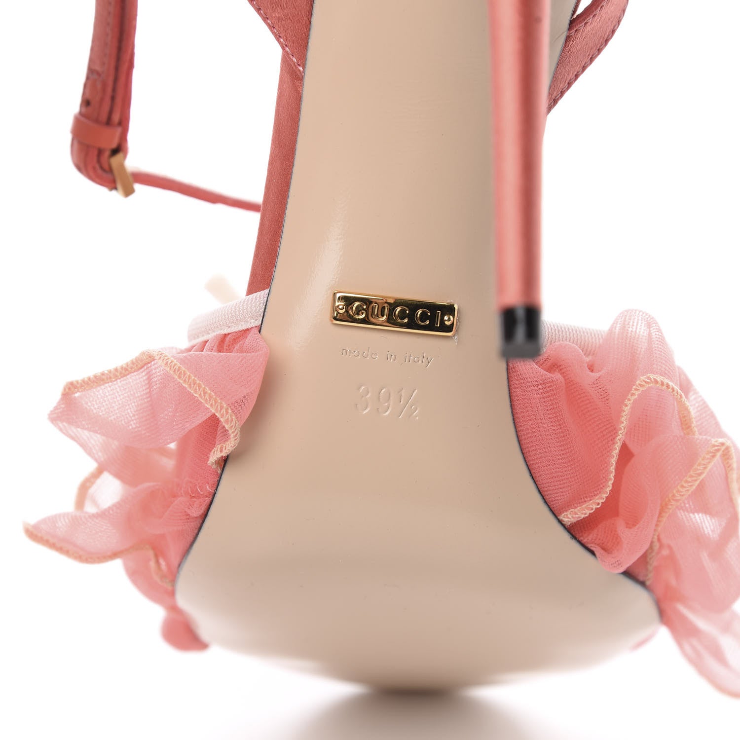 Gucci Tulle Ruffle High Heel Slingback Sandals 39.5 Peach White 7 of 7
