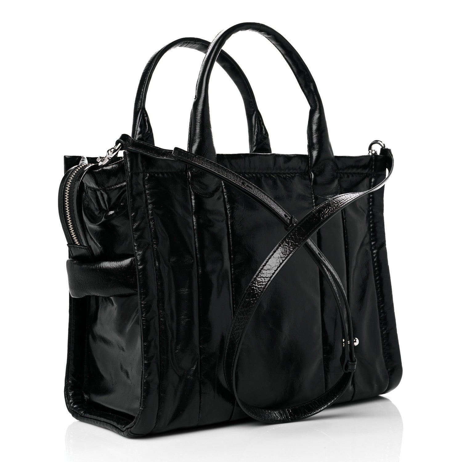 Marc Jacobs Shiny Crinkled Calfskin Small The Tote Bag Black 3 of 9