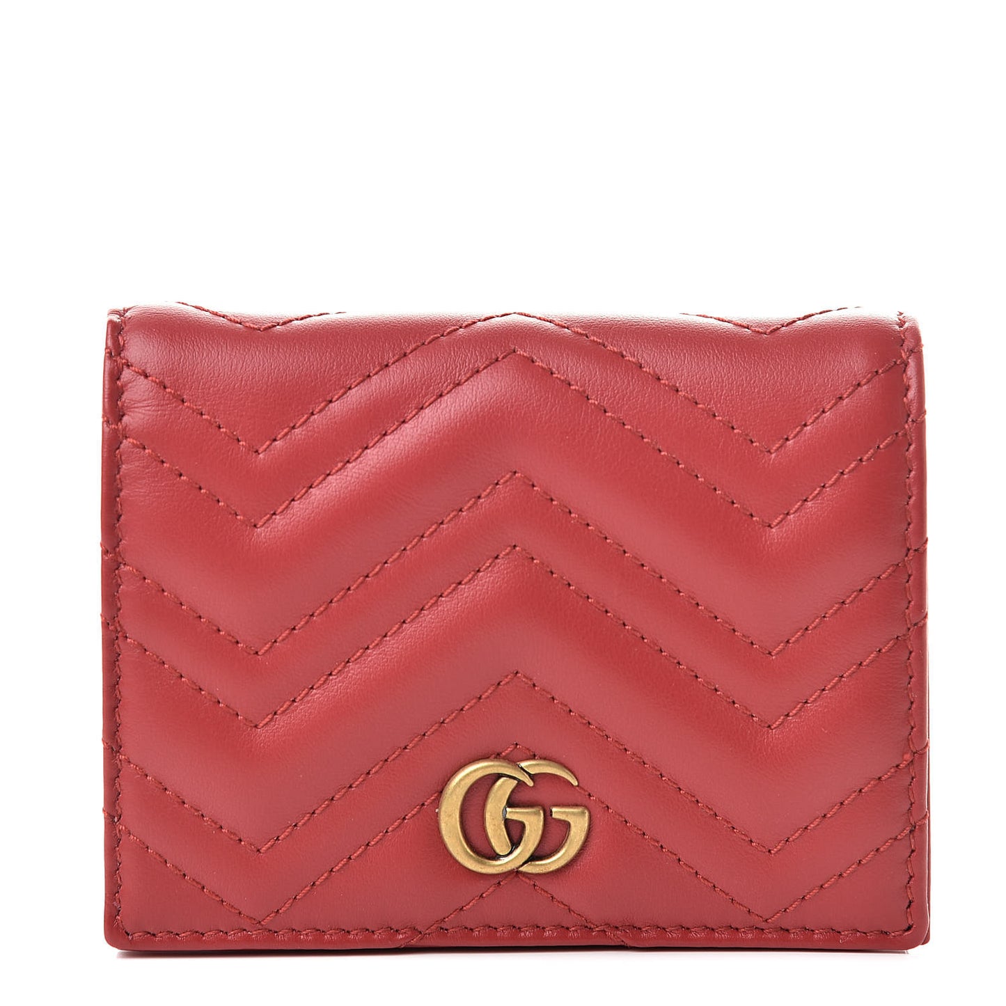 Calfskin Matelasse GG Marmont Card Case Wallet Hibiscus Red