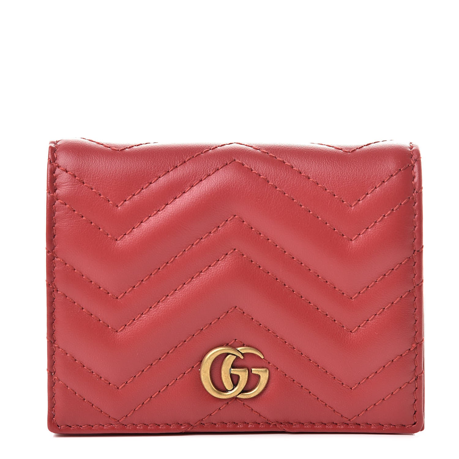 Gucci Calfskin Matelasse GG Marmont Card Case Wallet Hibiscus Red 1 of 8