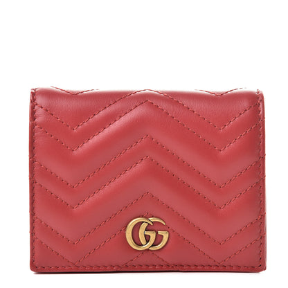 Gucci Calfskin Matelasse GG Marmont Card Case Wallet Hibiscus Red 1 of 8