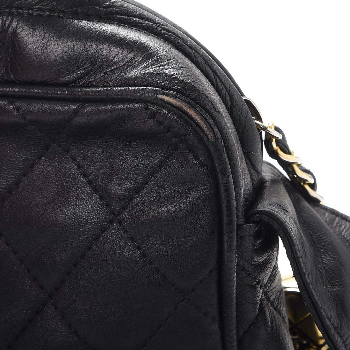 Lambskin Quilted Tassel Camera Case Black