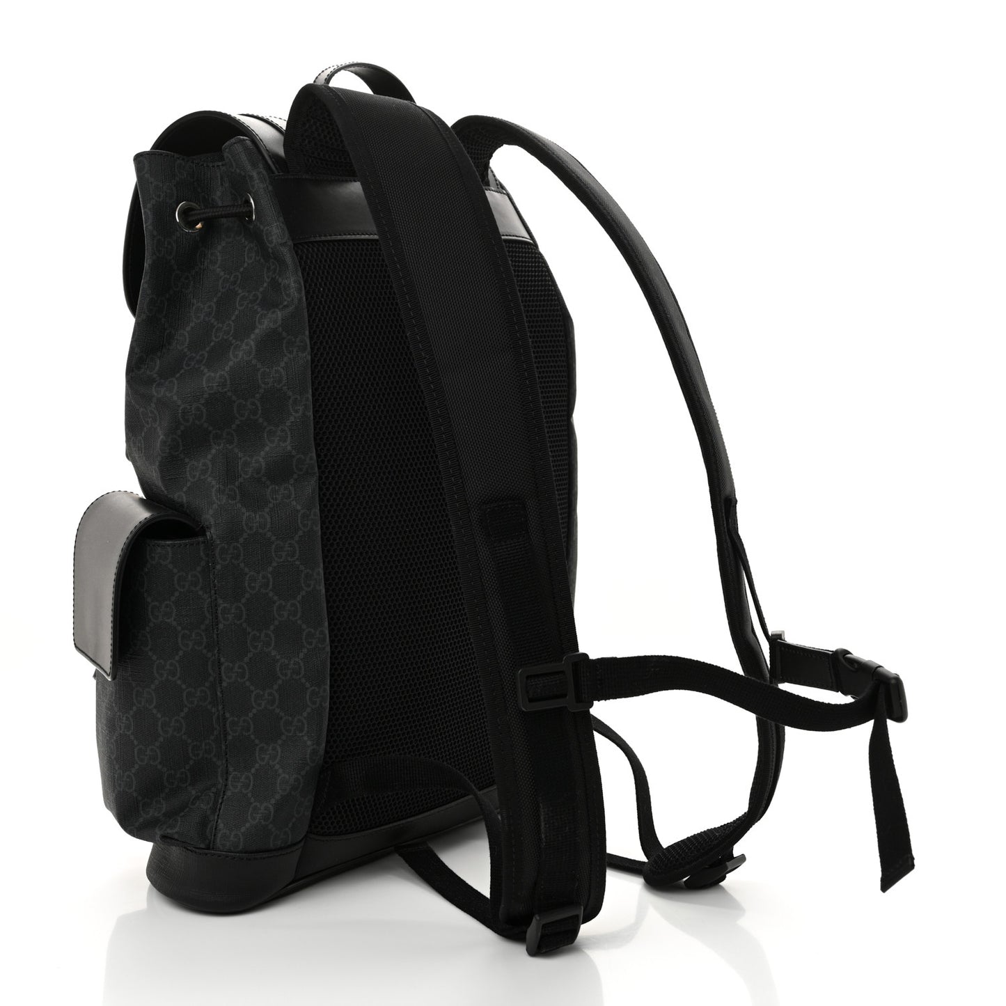 Soft GG Supreme Monogram Calfskin Web Double Buckle Backpack Black
