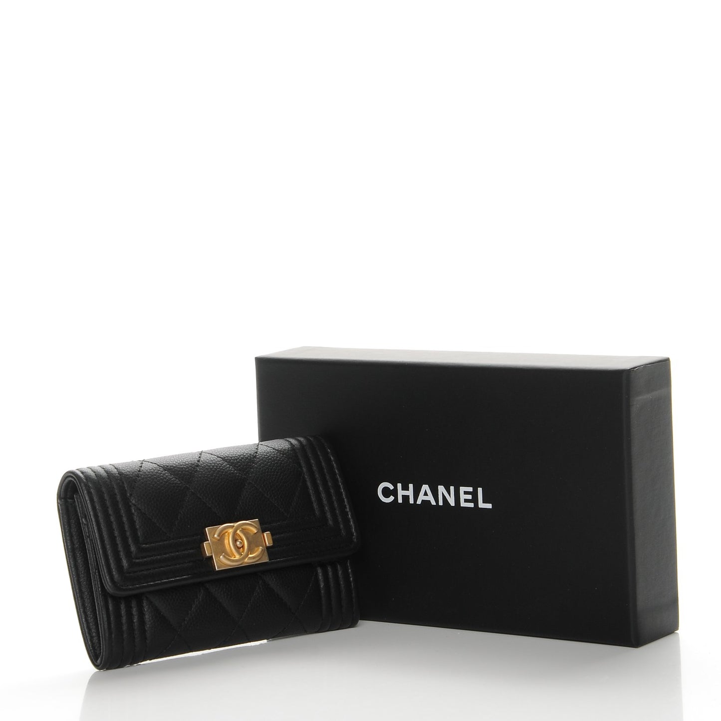 Caviar Quilted Boy Flap Card Holder Black