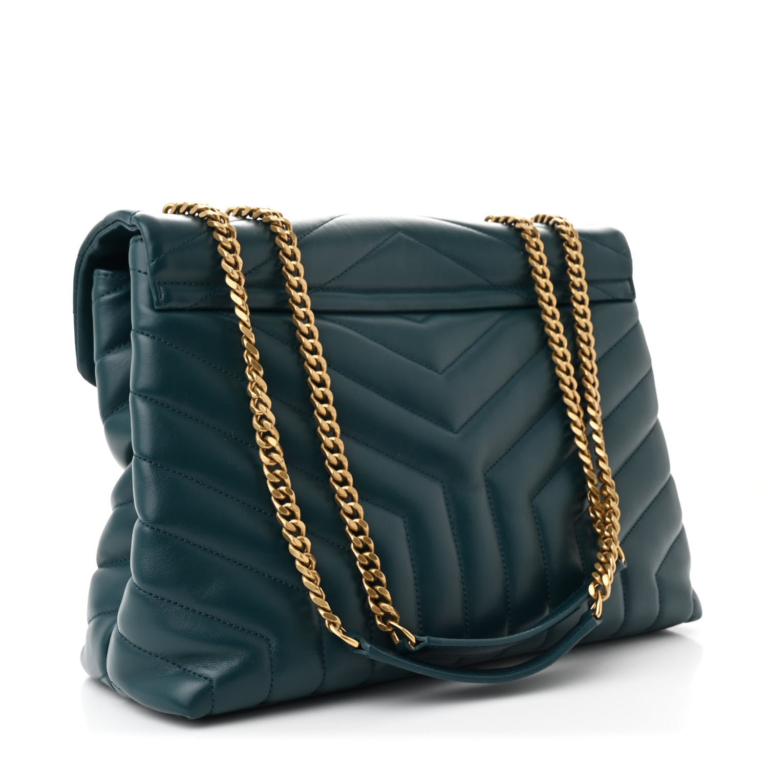 Saint Laurent Calfskin Y Quilted Monogram Medium Loulou Chain Satchel Sea Turquoise 3 of 10