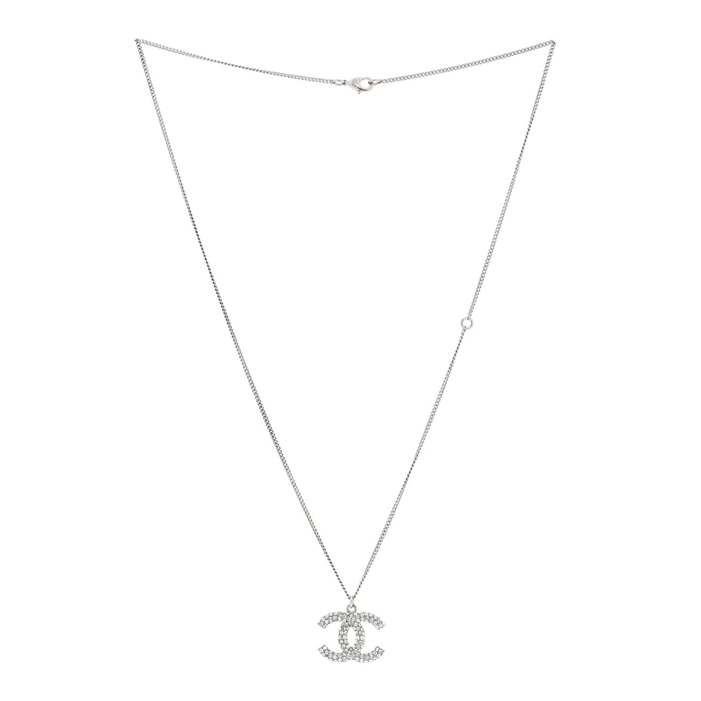 Crystal CC Pendant Necklace Silver